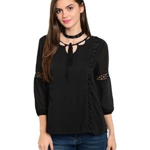 NWOT Be.YOU.tiful Sheer Black Top with Lace Features